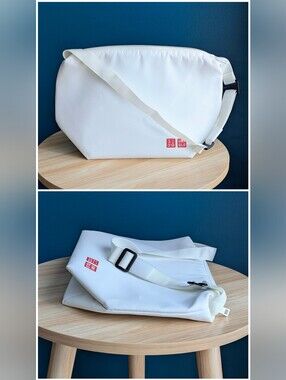 Uniqlo White Insulated Lunch Bag with Red Logo Accent